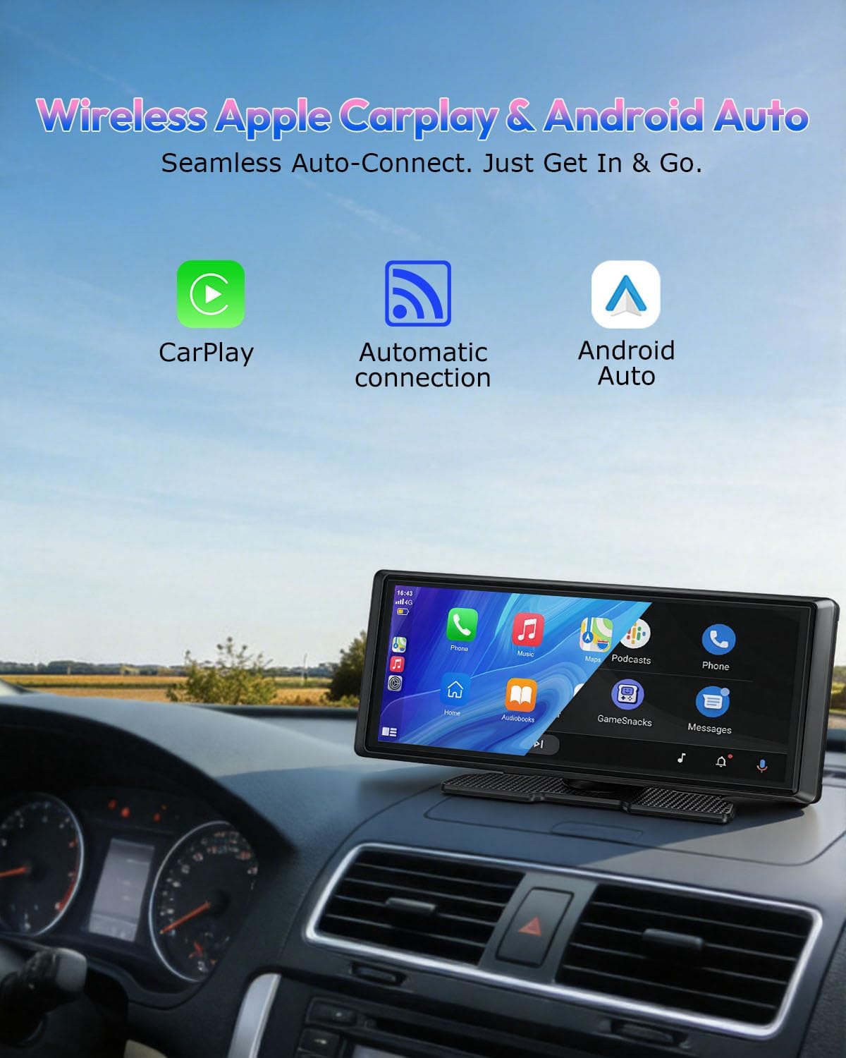 ESSGOO 8.1" Wireless CarPlay & Android Auto Screen for Car with HD Back Cam