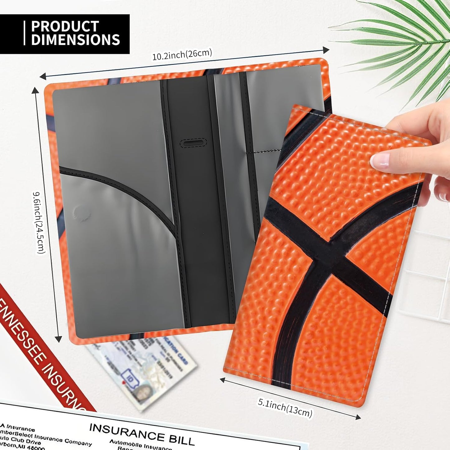 Leather Car Registration and Insurance Card Holder, Cute Car Accessories Vehicle Glove Box Car Organizer for Documents, Cards, License Funny Basketball Skin
