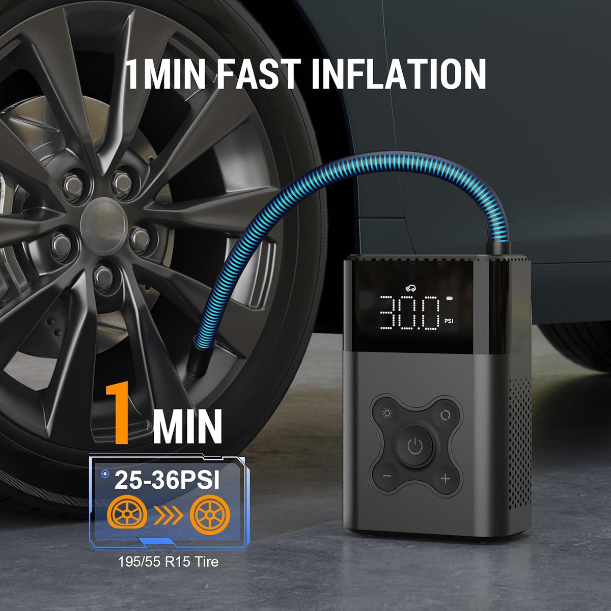 Tire Inflator Portable Air Compressor, 150PSI Air Pump for Car Tires, Electric Bike Pump with Digital Tire Pressure Gauge, Portable Tire Inflator for Compact Car, Electric Motorcycle, Bike (Black)