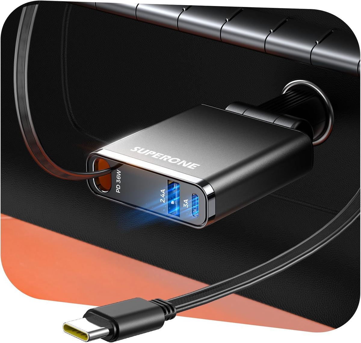 SUPERONE Car Charger USB C Fast Charge, Ultra-Slim Retractable Car Charger