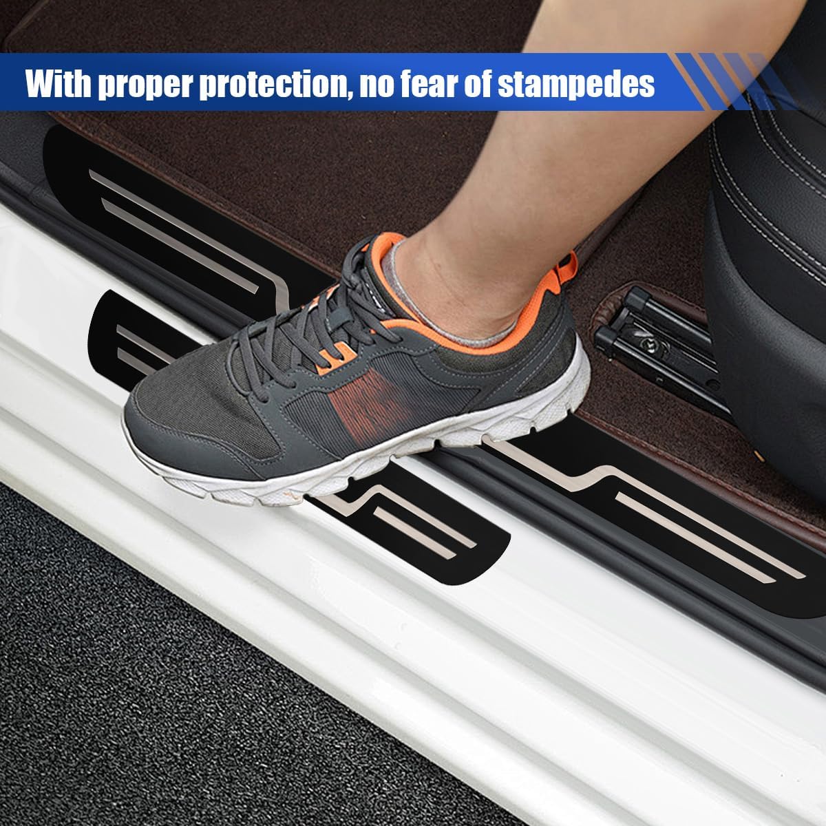 Craedli 4PCS Car Door Sill Protector Sticker, Stainless Steel Auto Door Edge Guard, Anti-Scratch Door Sill Threshold Protection Strip, Universal Car Interior Decoration for Sedan SUV (Black-Mirrored)
