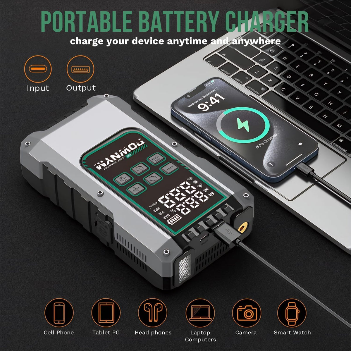 Portable Car Jump Starter with Air Compressor All Gas/12.0L Diesel