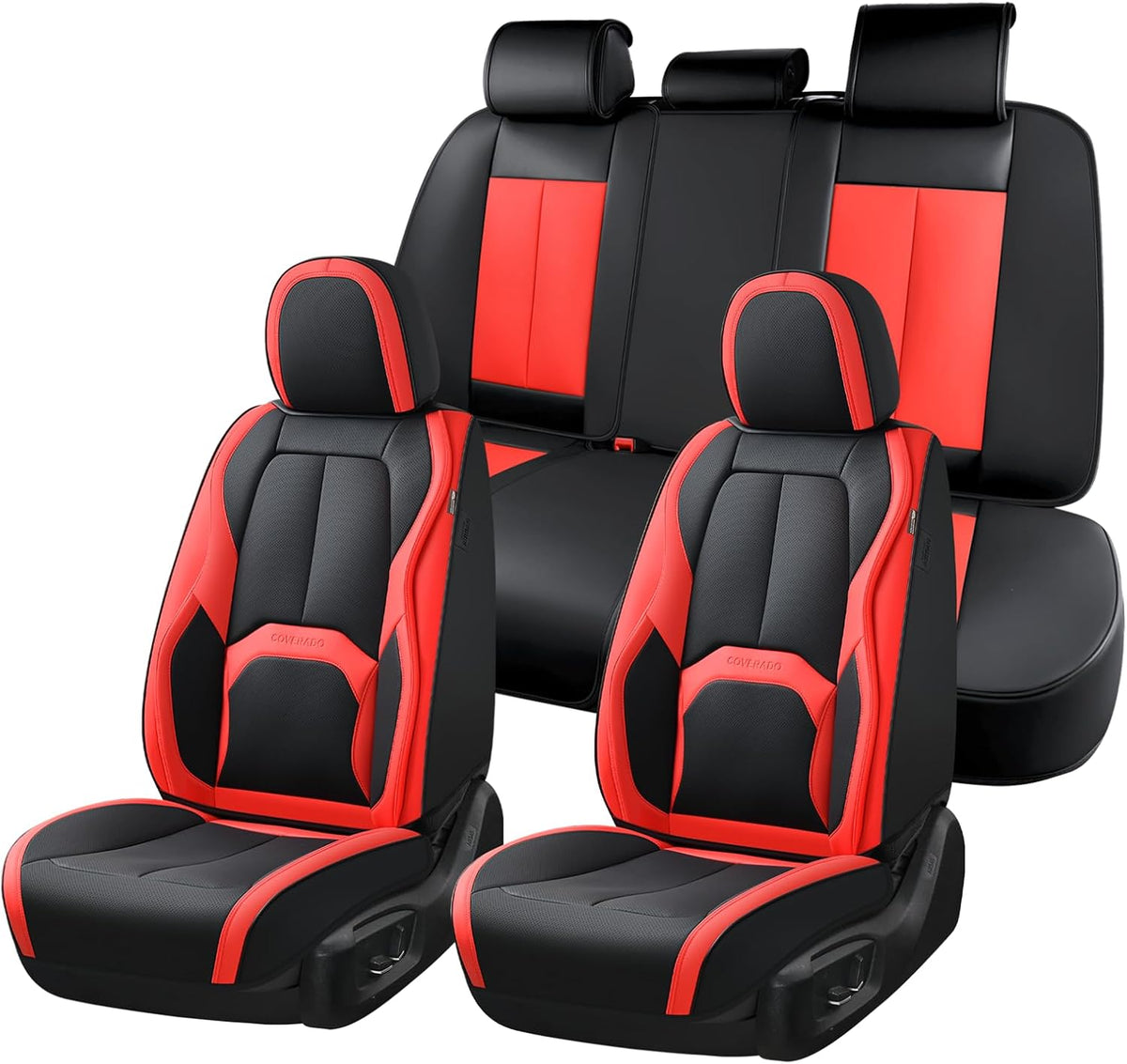 Coverado Seat Covers, Leather Seat Covers Front Seat, Luxury Car Seat Covers with Lumbar Support, Front Driver Seat Covers, Car Seat Protector Waterproof Universal Fit Most Cars(Beige)