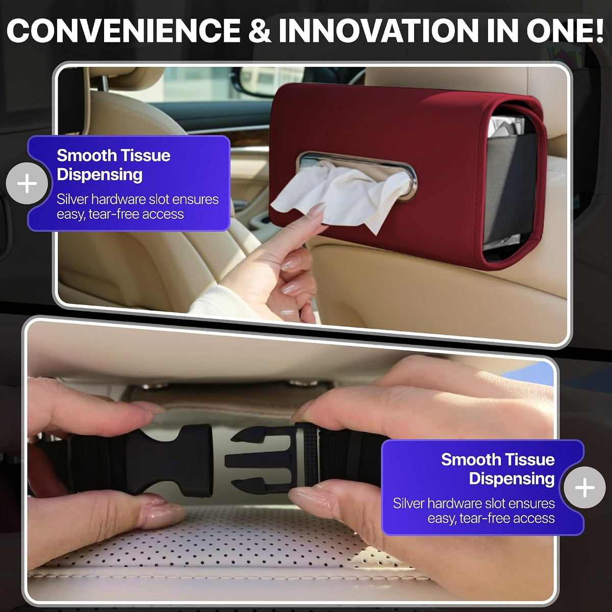 Lucrum Extra Large Car Tissue Holder - PU Leather Tissue Box Cover