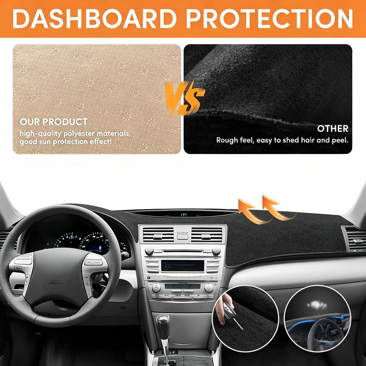 Dash Cover Mat for Toyota Camry 2007 2008 2009 2010 2011 Dashboard Cover Mat Interior Accessories Non-Slip Pad Carpet Sunshield Protector Black