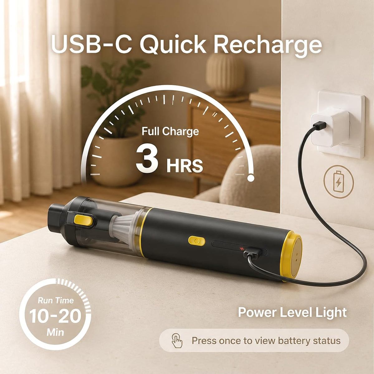 CROS Handheld Car Vacuum Portable Cordless 2 Suction Modes, 16000Pa 4-in-1 Mini Vacuum with Interchangeable Accessories for Car, Small Jobs, Keyboard and Office