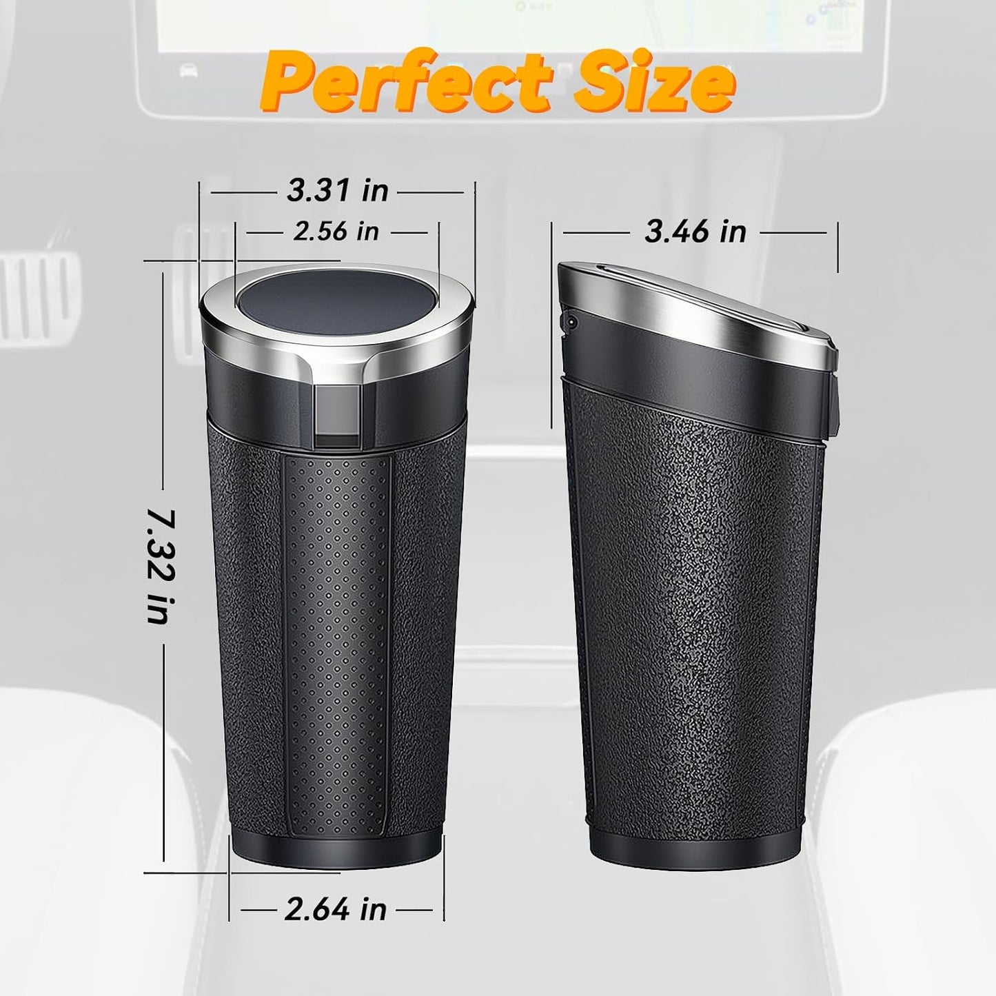 Car Trash Can Bin with Lid - 2 Pack, Leakproof Garbage Can for Vehicle, Mini Trash Bin with 180 Attached Trash Bags, Easy to Clean Cup Holder Trash Can for Car, Home, Office