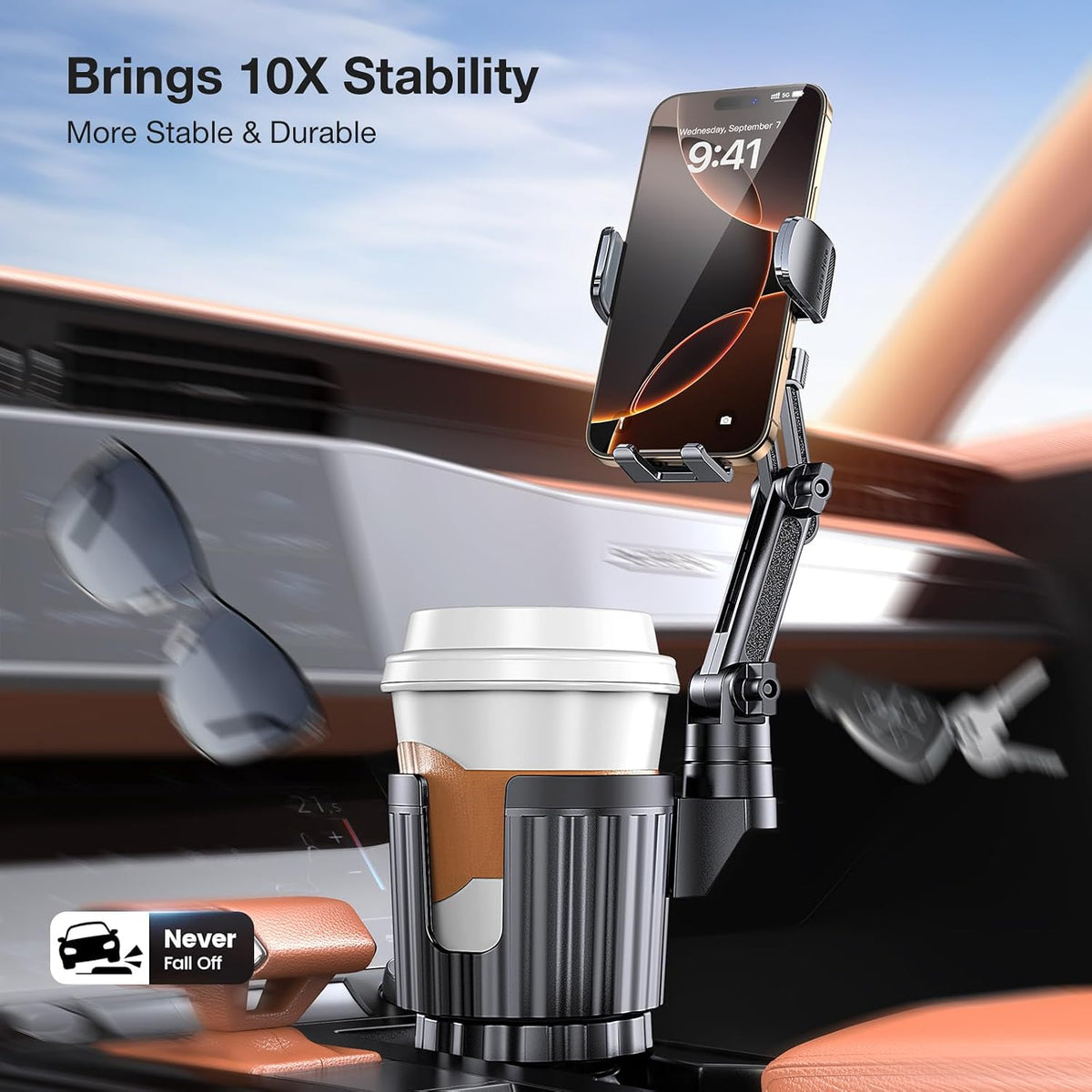 Coolpow Car Phone Holder Mount, 2 in 1 Universal Cup Car Phone Holder