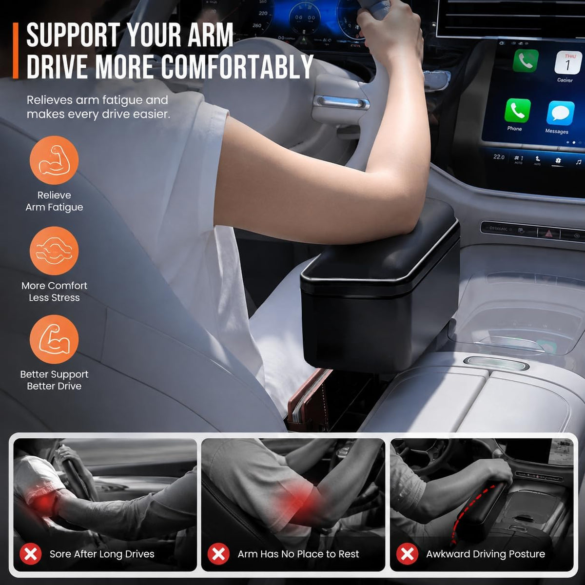 Car Armrest Storage Box, 4-Way Adjustable Seat Gap Filler Organizer