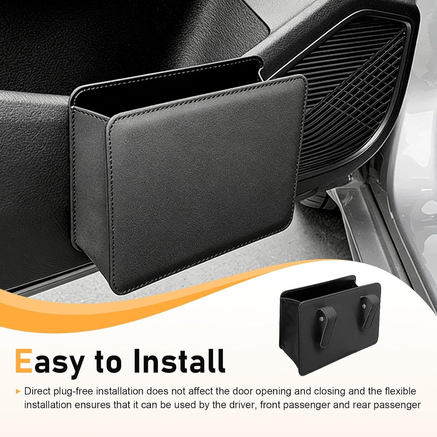 Car Trash Can, Foldable Multi-function Leather Mini Garbage Bin, Waterproof Scratch-resistant Hanging Storage Container, Universal Interior Organizer for Cars SUVs Trucks (Black)