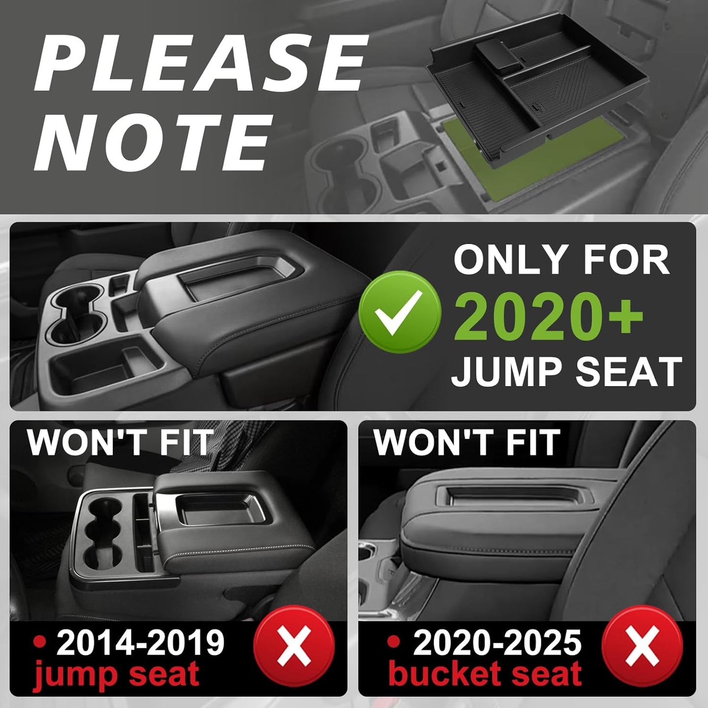Muslogy Center Console Organizer Compatible with 2020-2025 2026 Chevy Silverado/GMC Sierra 1500 2500HD 3500HD Accessories Storage Insert Box Console Armrest Divider(Jump Seat ONLY) - Upper Organizer