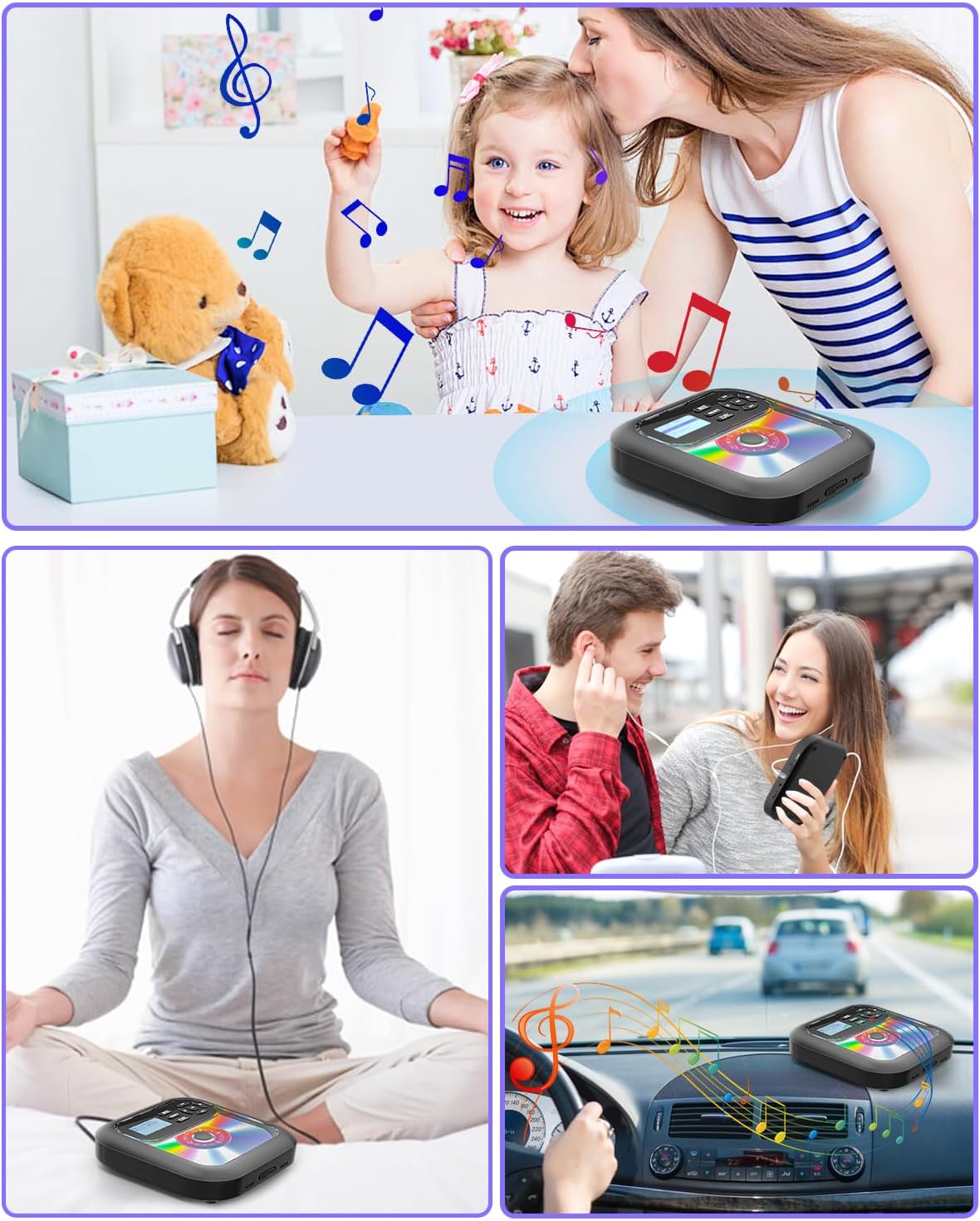 Bluetooth CD Player Portable with FM Transmitter and Dual Speakers