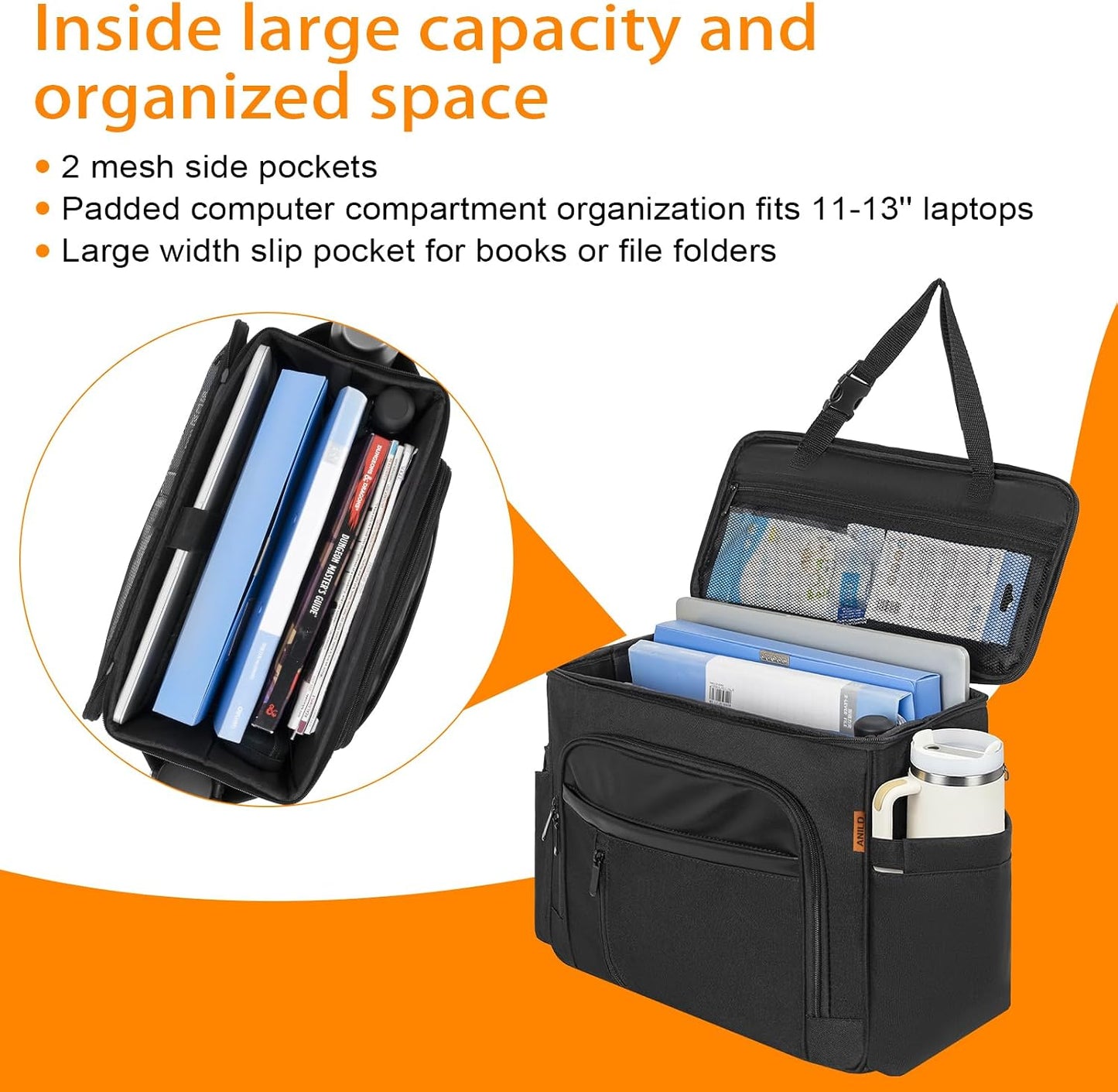 ANILD Front Car Seat Organizer and Office Work Truck Organizer with Multifunctional Pockets and Padded Shoulder Strap, Compatible with Cars, Trucks and Vans