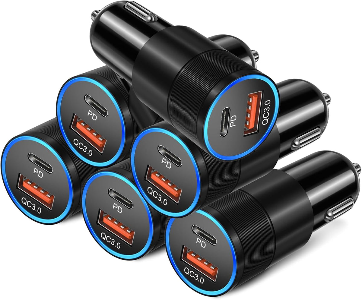 6 Pack USB C Car Charger, Bangfun 38W Dual 12V USB-C & USB-A Car Charger