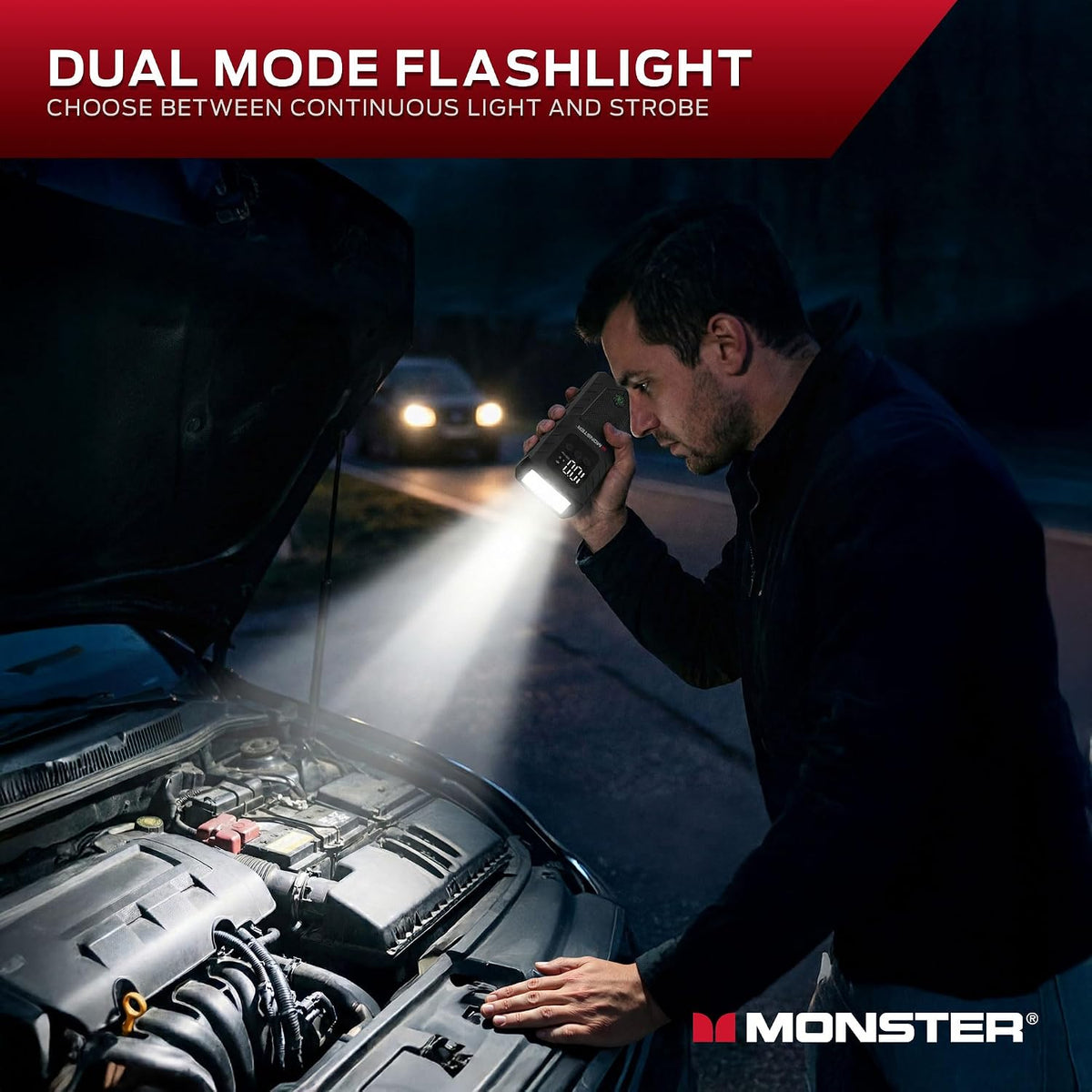 Monster 8000mAh Multi-Function Jump Starter, 12V Output, Dual USB Ports, LED Light, Built-in Compass
