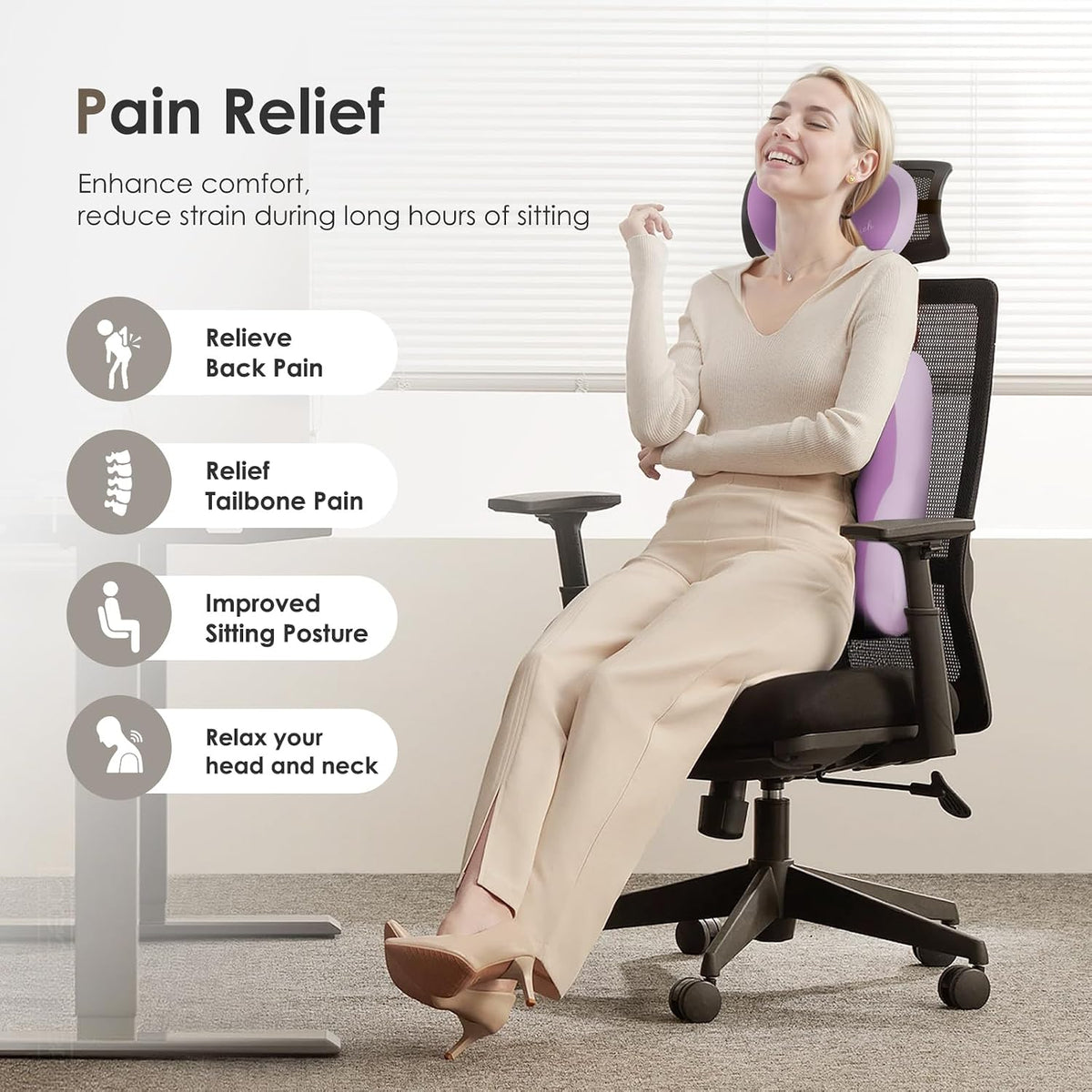 FLORICH Lumbar Support with Car headrest Back Pillow for Chairs Headrest Pillow for Car Ergonomic Ultrathick Memory Foam Back Pillow for Office Chair (Dark Purple)