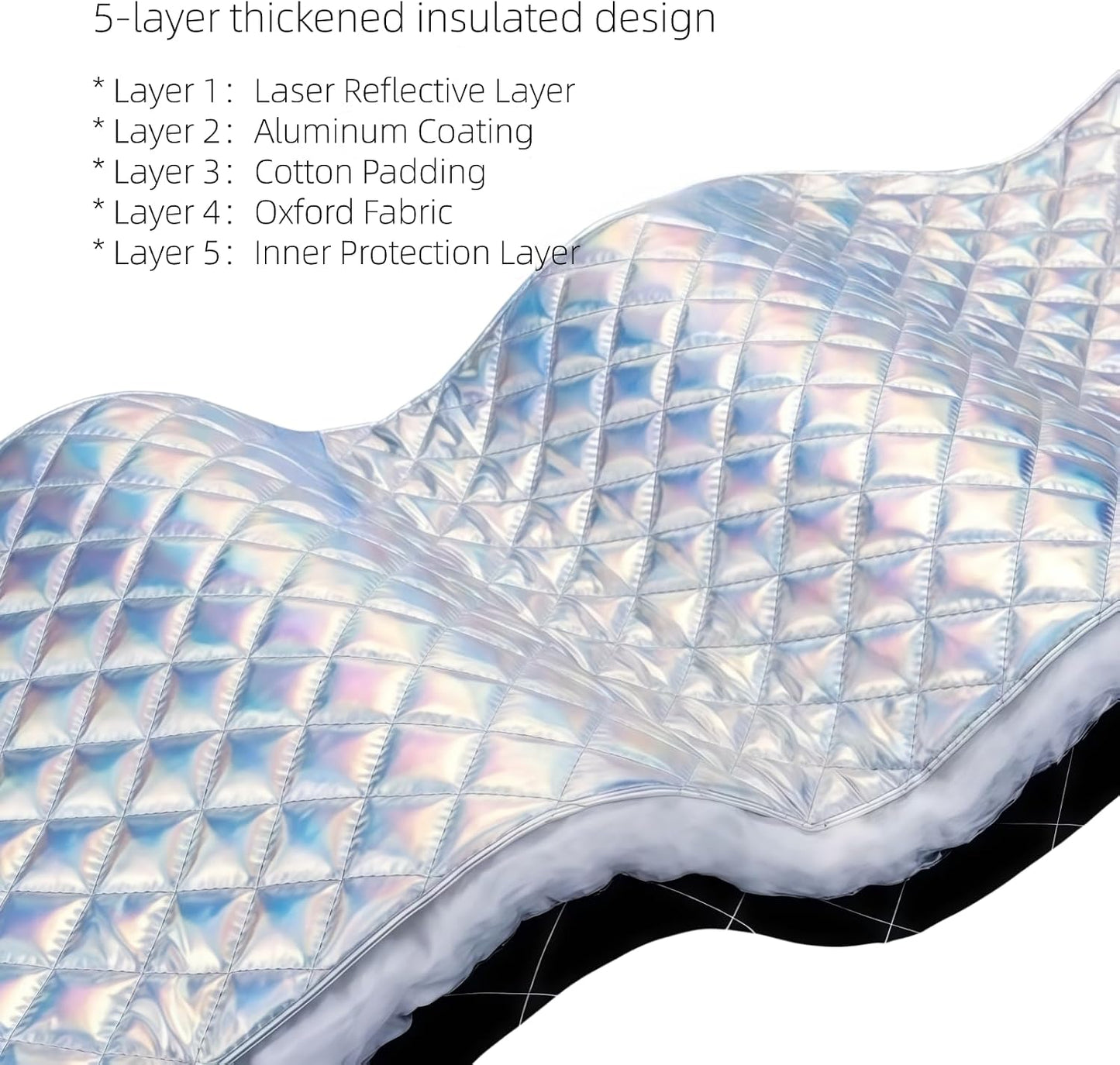 Foldable Windshield Sunshade | 5-Layer Laser Reflective Oxford Fabric Car Sun Shade with Steel Frame | UV Protection Heat Shield Sun Visor | Keeps Interior Cool & Protects Dashboard L(58 * 31 inch)