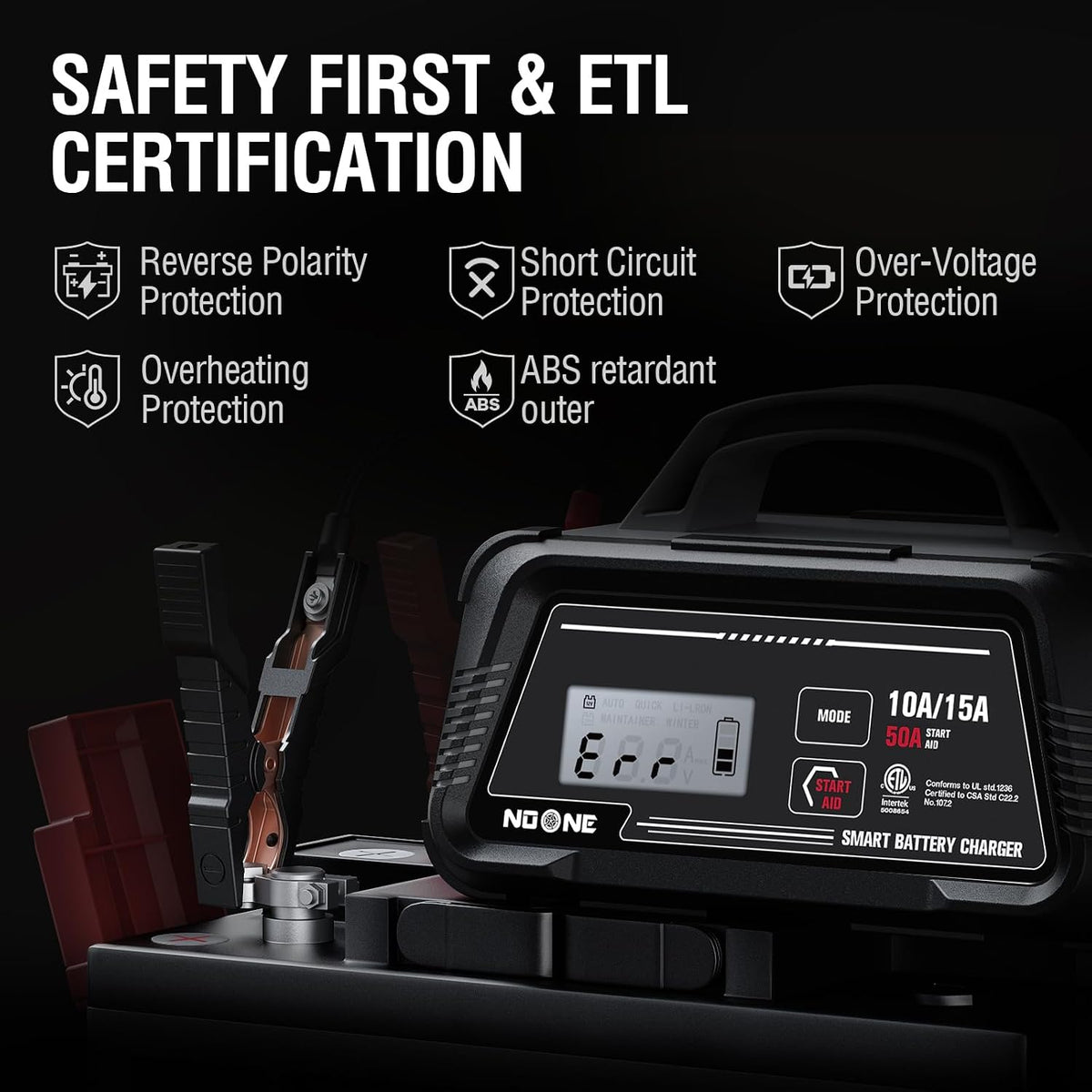NOONE 10A/15A Smart Battery Charger - 6V/12V Fully Automatic Maintainer