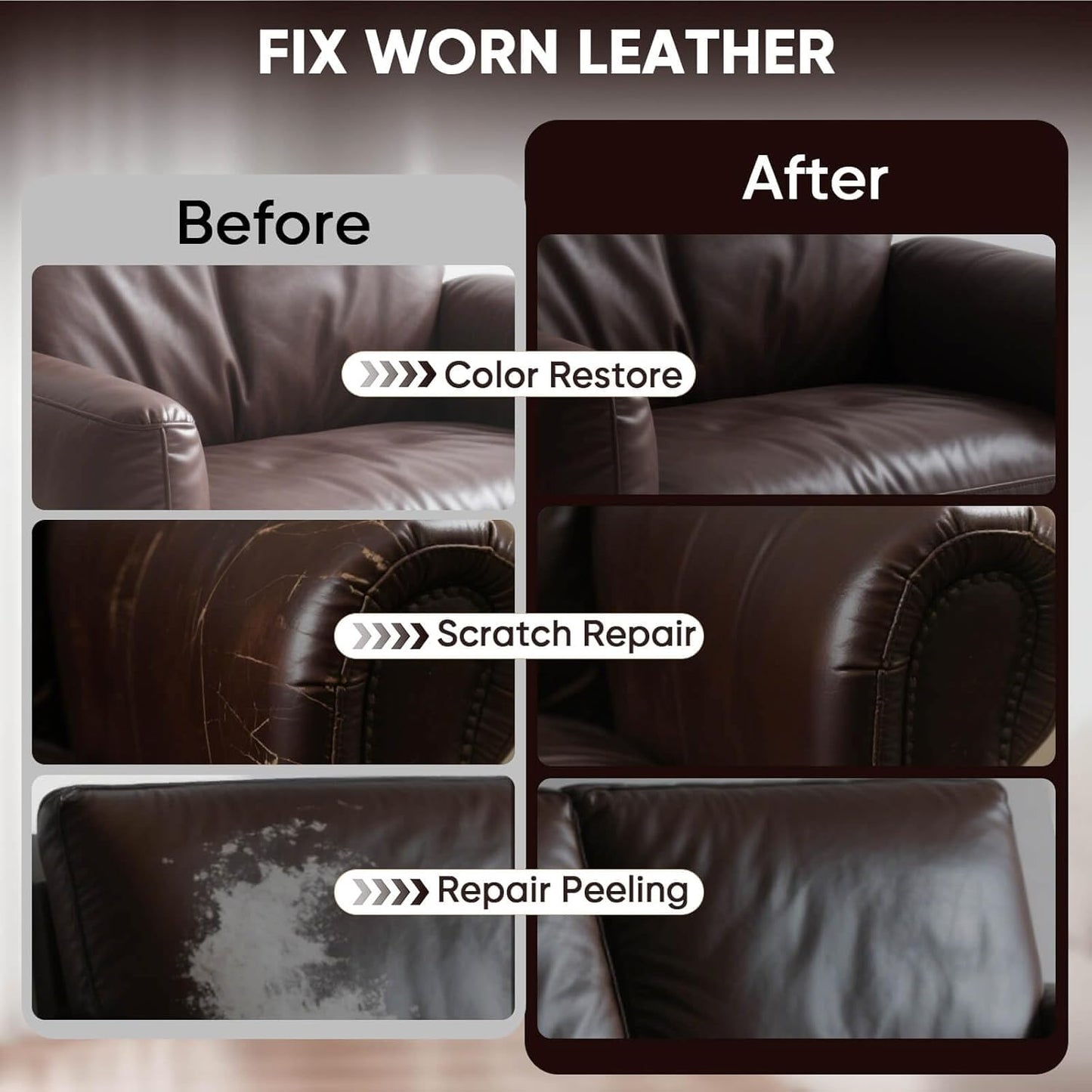 Leather Recoloring Balm - Scratch Repair & Color Restore Kit for Faded Leather, Leather Couch & Car Seats - 10OZ Leather Restorer Balm for Furniture, Auto Interior, Vinyl, Accessories (Dark Brown)