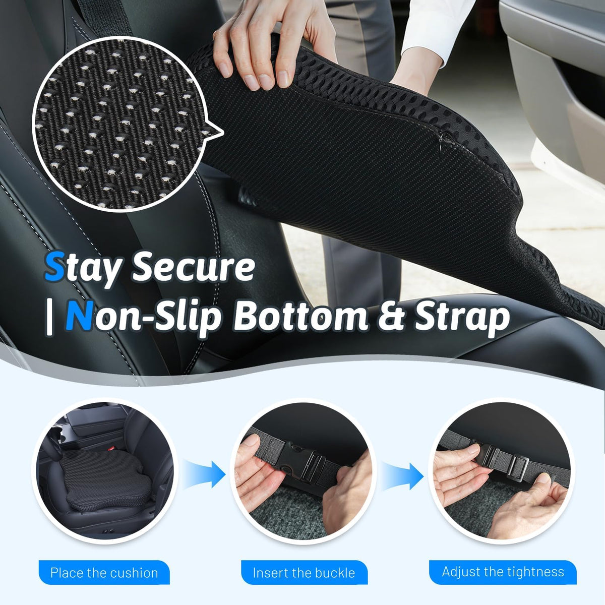 Wedge Car Seat Cushion for Driving for Better Visibility & Sciatica Relief