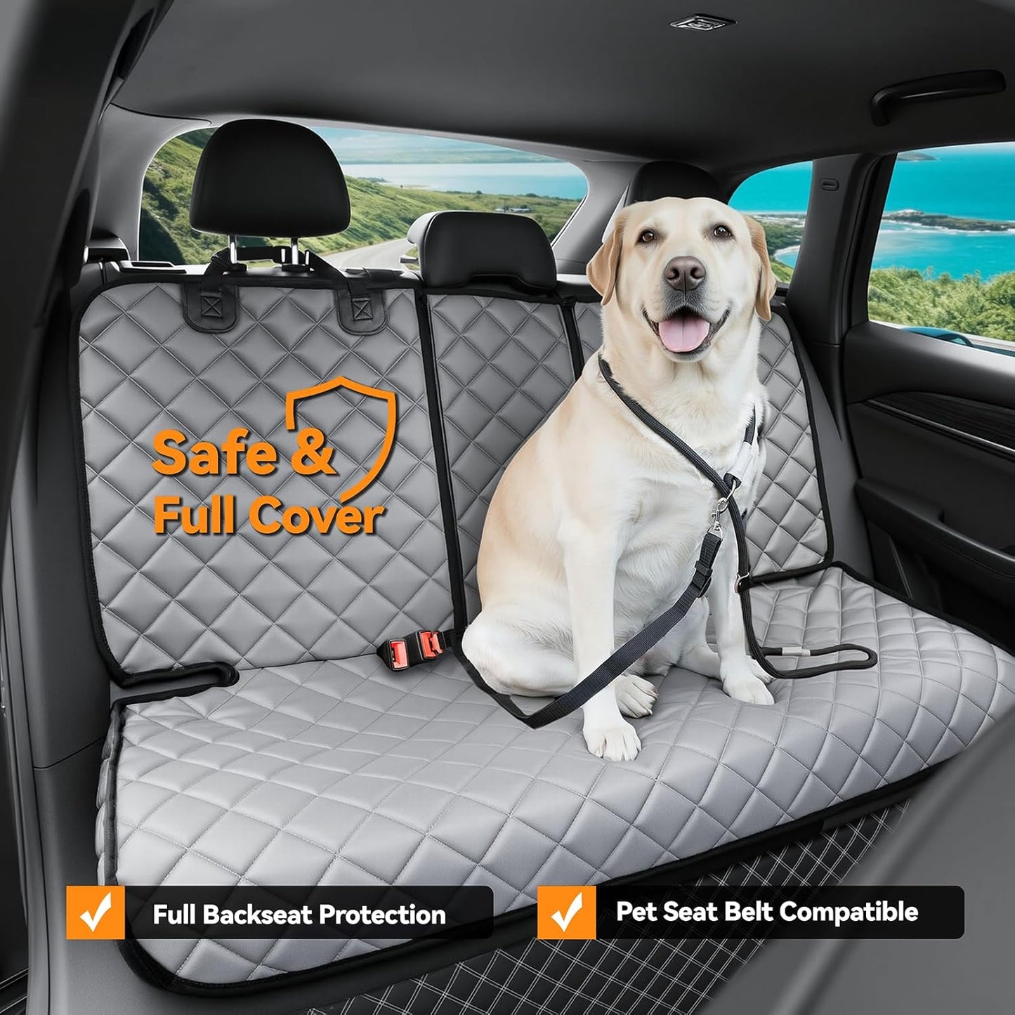 Dog Car Seat Cover for Back Seat, Waterproof Back Seat Covers for Dogs, PU Leather Nonslip Rear Car Seat Cover Universal Fit for Most Vehicles,SUVs(Grey, Standard)