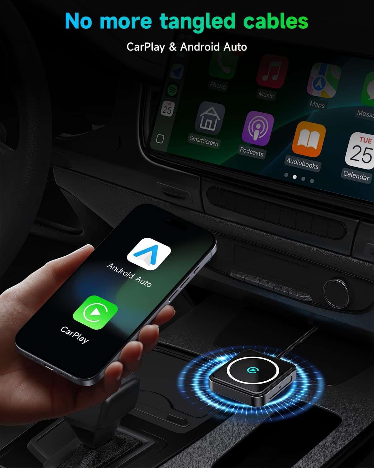Wireless CarPlay and Android Auto Adapter, USB-A/C, 2-in-1 Compact Auto Kit