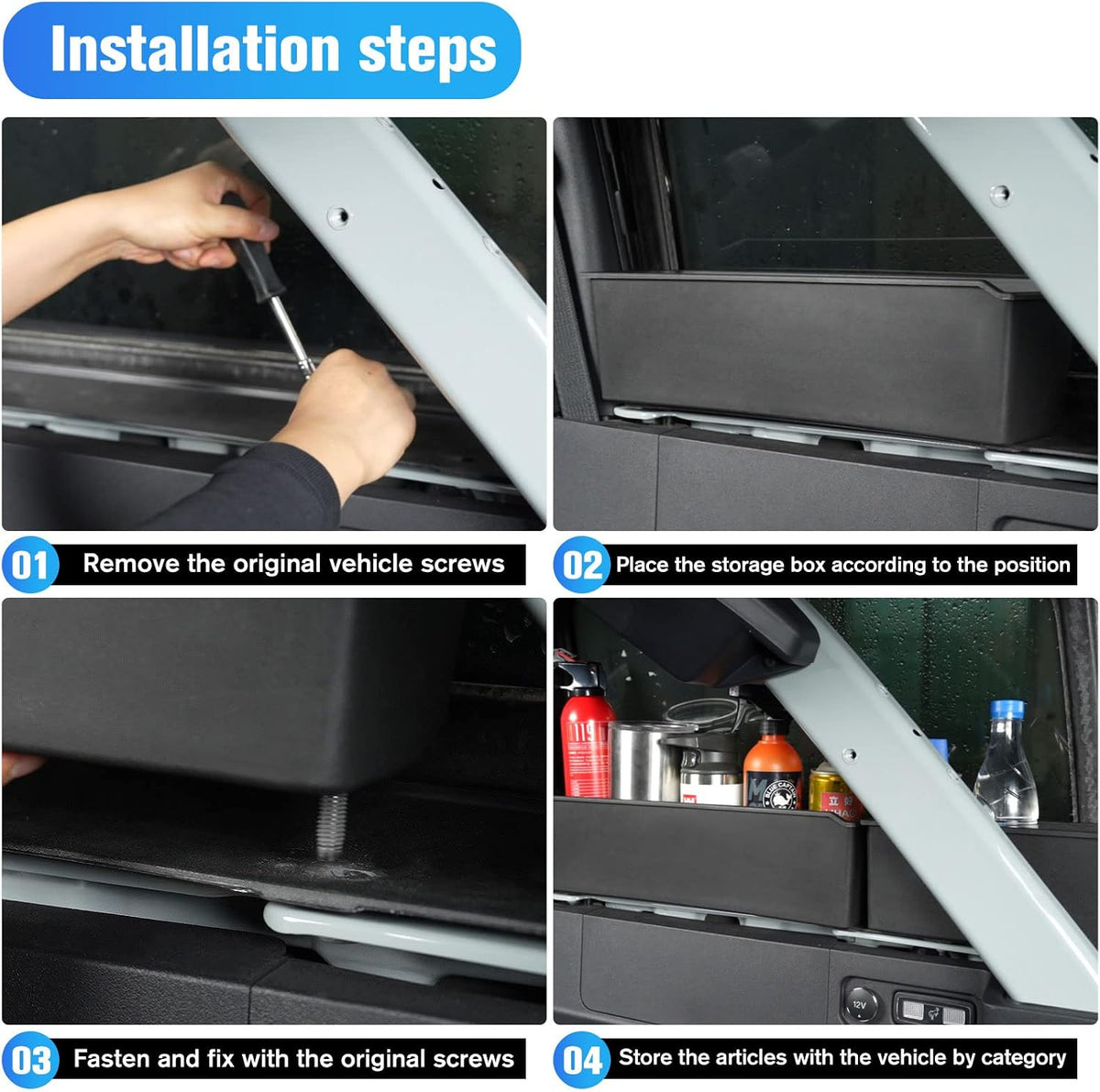 Trunk Storage Tray Organizers Rear Cargo Side Box Applicable to Ford Bronco 2021 2022 2023 4 Door, Trunk Caddy Box, Internal Accessories, Black Matte Finish (Right Storage Box)