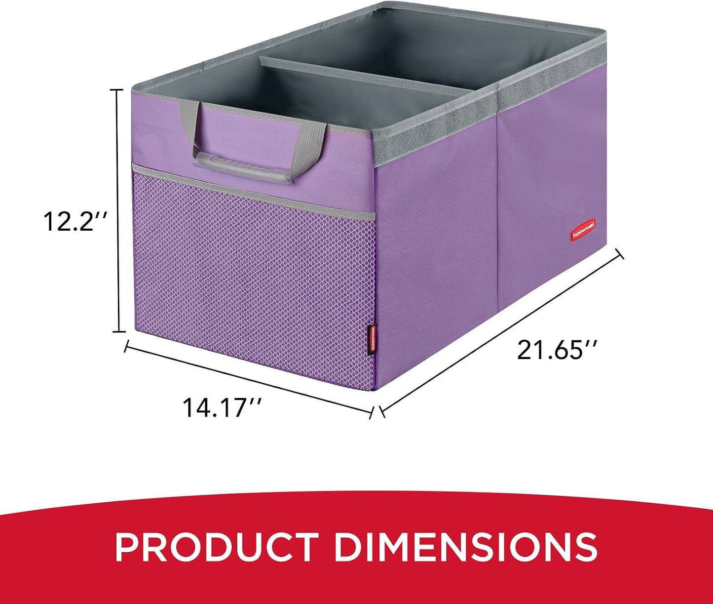 Rubbermaid Car Organizer, Collapsible Trunk Organizer, Multi-Compartment Car Storage Organization for Car Accessories, 2 Compartments With Cover, 21.65"*14.17"*12.2" - Purple