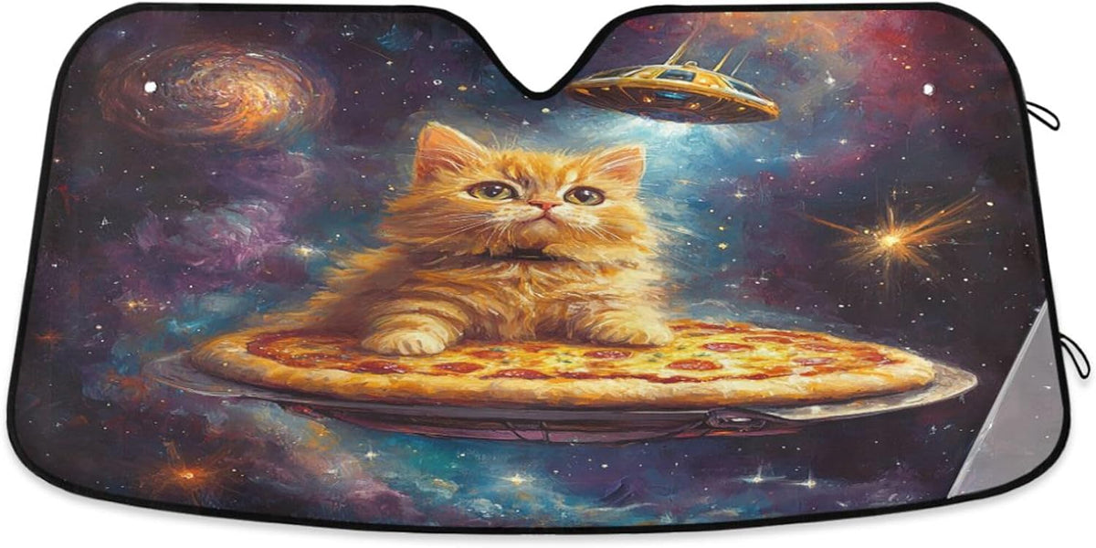 Pizza Cats Galaxy Car Windshield Sun Shade Space Kitty Car Sun Visor for UV Rays and Sun Heat Protection Summer Blocks Heat and Sun Foldable Sun Shield 55x28 Inches, Automotive Interior Accessories