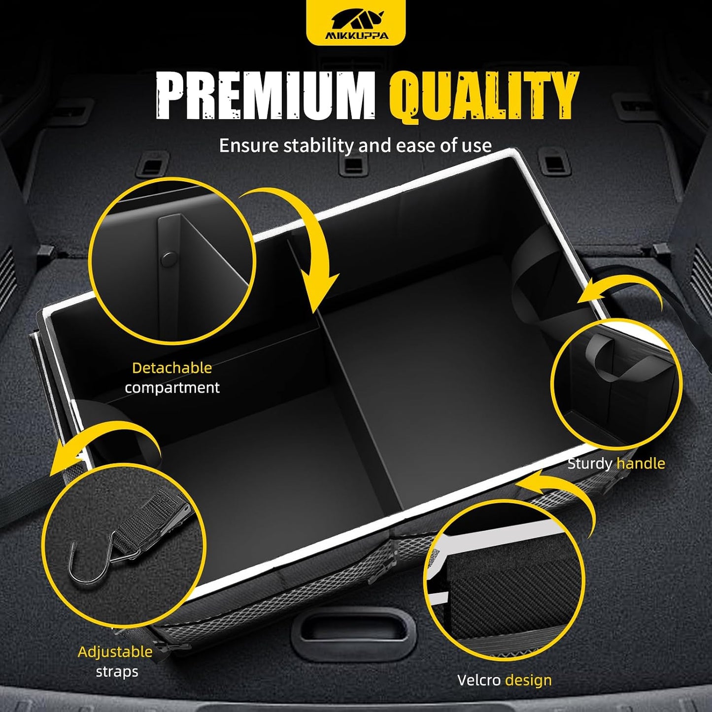 MIKKUPPA Car Trunk Organizer - 65L Collapsible Trunk Organizer with Lid, Sturdy Car Storage for SUV Auto Truck Van with Adjustable Straps and Non Slip Bottom