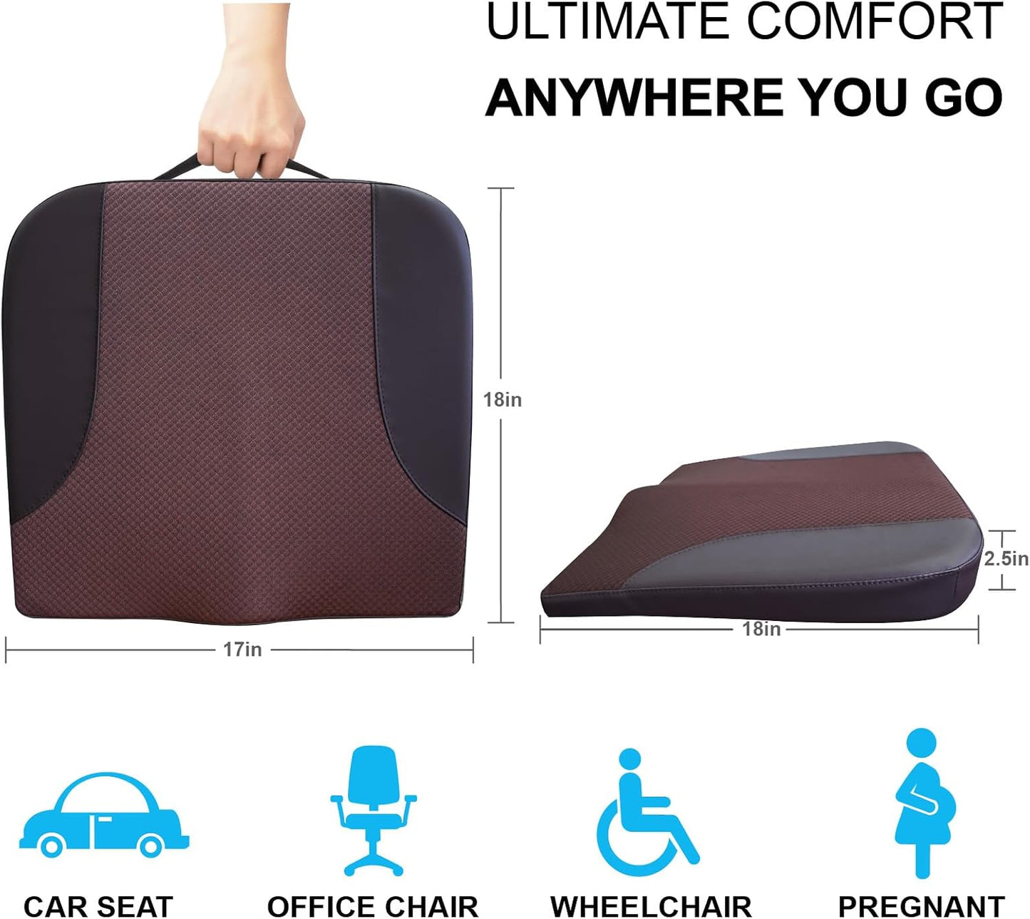 Allaboutsla Car Seat Cushion, Car Seat Cushions for Long Driving | Comfortable Memory Foam Driver Seat Cushion, Automotive Seat Cushions, Butt Pillow for Car,Truck, Office Chair, Brown