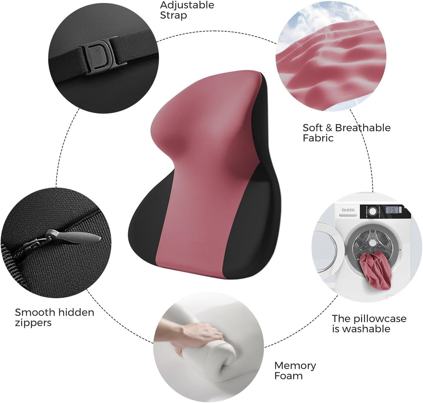 BEBAS Car Headrest Pillow, Ergonomic Neck Pillow with Memory Foam, Enlarged Surface for Head Neck Shoulder Support, Breathable Removeable Car Seat Pillow for Pain Relief(BlackRed, 1 Pack)