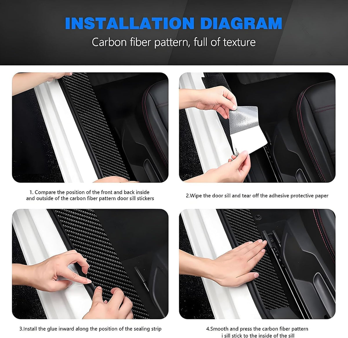 Car Door Sill Protector for 2016-2019 Mercedes Benz GLE 350 400, Carbon Fiber Automotive Entry Guard Scratch Pad Threshold Plate Cover Trim Anti-Kick Strip 4Pcs