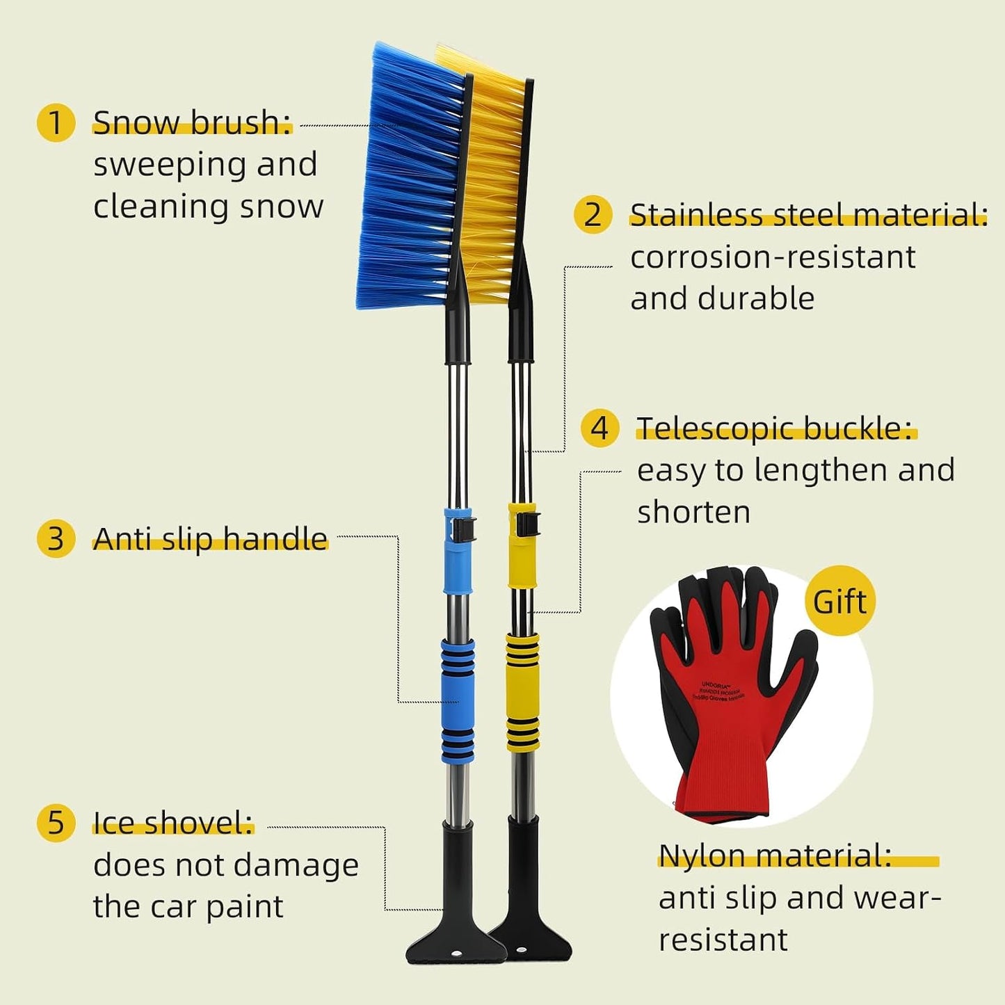 32" Telescoping Snow Brush for Car with Detachable Handle – an Extra-Wide Snow Brush and Ice Scraper for Car Windshield Window. The Ultimate Snow Scraper Brush for SUV & Trucks.