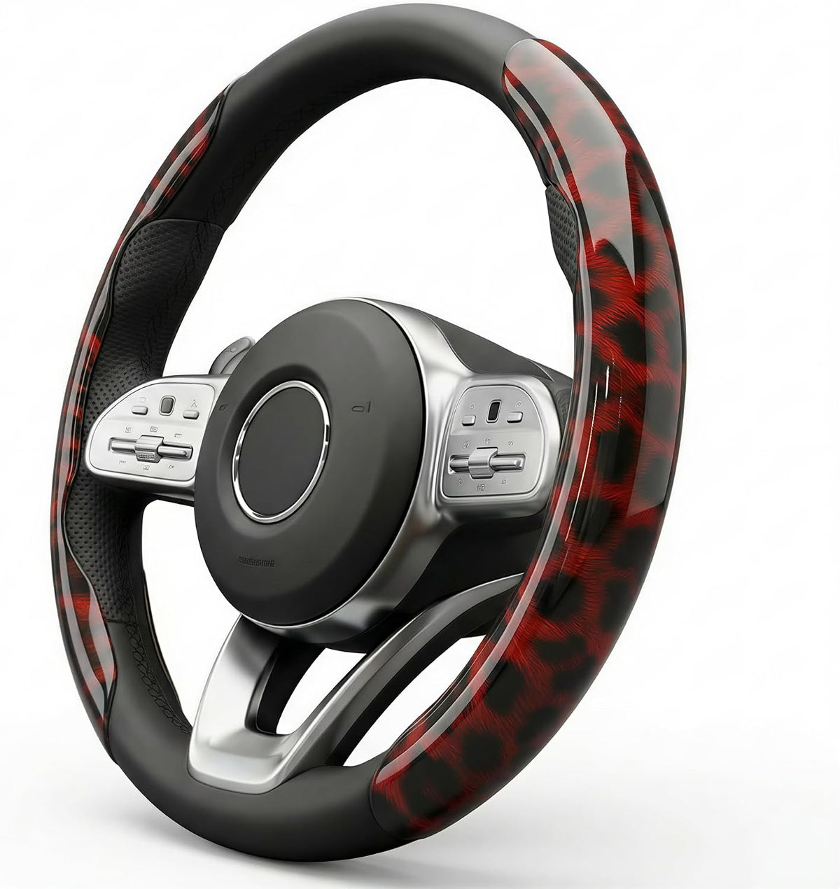 Leopard Print Steering Wheel Cover for Women, 2-Piece Snap-On