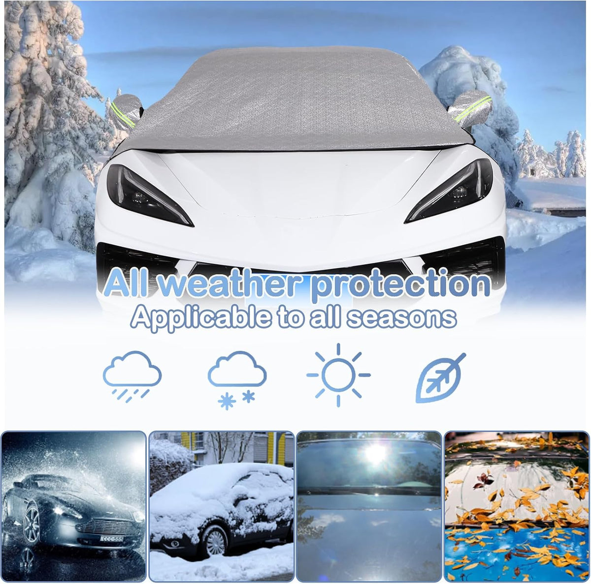 For 2020-2023 Corvette C8: 1-Piece Windshield Sun Shade & Snow Cover - Compatible, Silver | Premium Protection, Easy Installation | Keep Your Car Cool in Summer, Snow-free in Winter | Perfect Fit