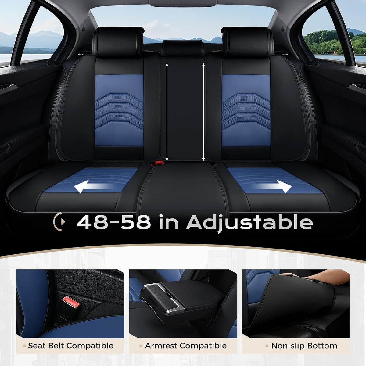 Coverado Car Seat Covers Full Set, Universal Seat Covers for Cars, Car Seat Protector Waterproof, Nappa Car Seat Cushion, Car Seat Covers Front Seats and Back Fit for Most Cars Trucks SUV, Black&Blue