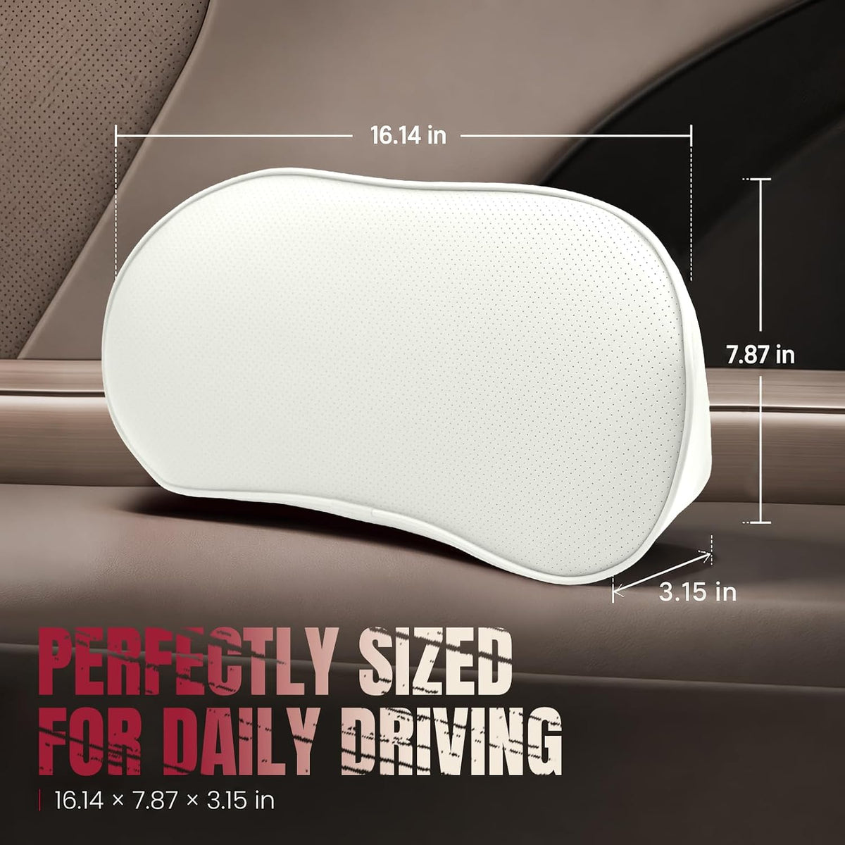 Mikako Car Lumbar Support Pillow, Ergonomic Memory Foam Vehicle Driver Seat Lower Back Support Cushion for Pain Relief, Comfortable Lumbar Pillow Cushion for Driving, Car Accessories (White)