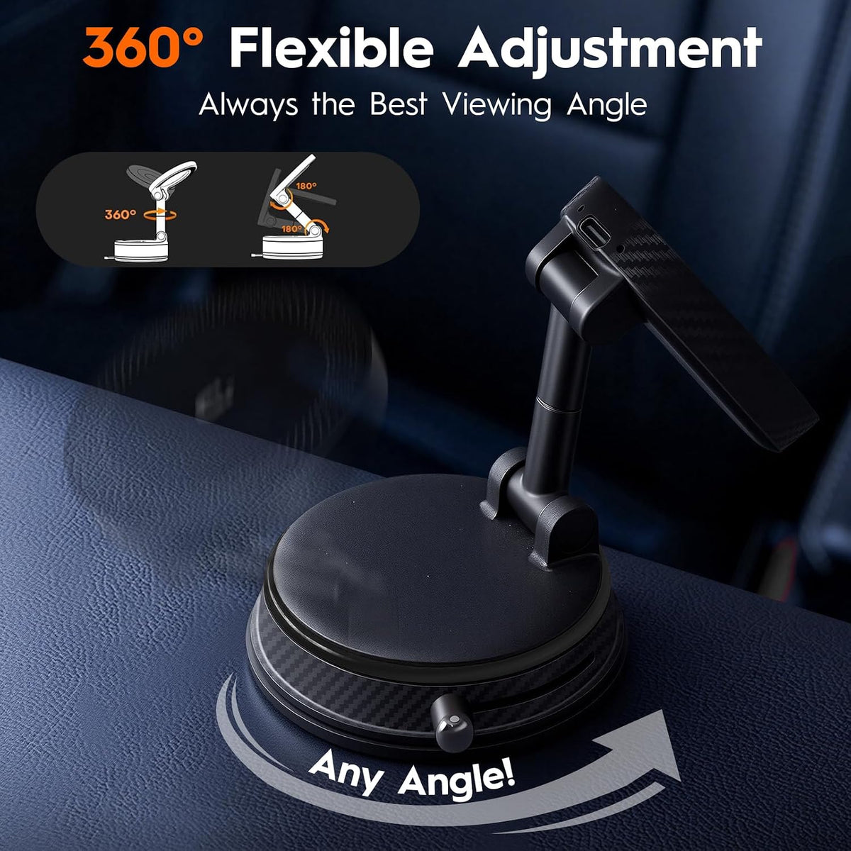 Magnetic Car Phone Holder for MagSafe, 15W Wireless Charging, 360° Adjustable Dashboard Mount, Compatible with iPhone 12-17 & Android (Black)