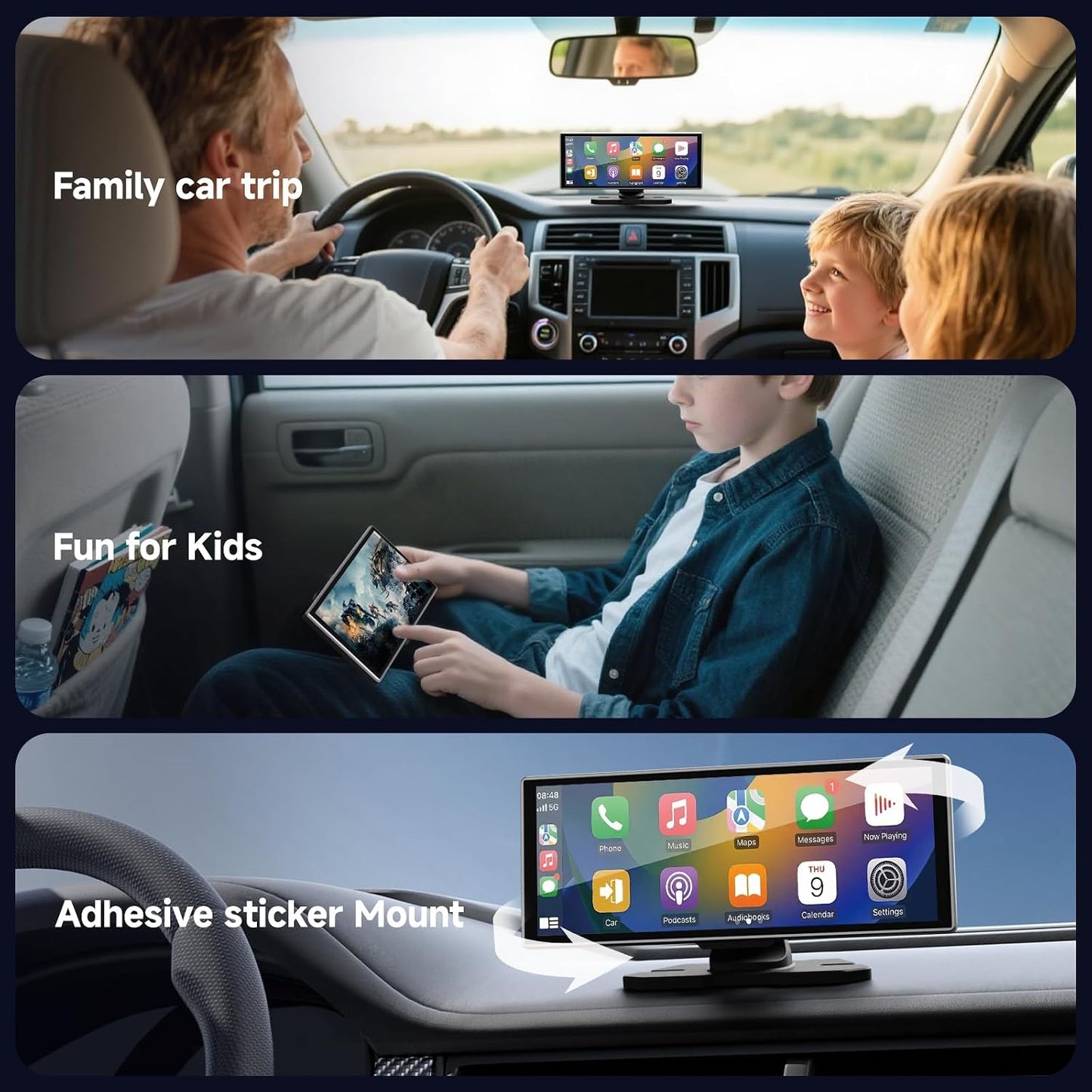 11.26 Inch HD Touchscreen Car Display, Wireless CarPlay/Android Auto Screen for Car, Navigation System with 4K Dash Cam, Backup Camera, 64GB Memory, Voice Control