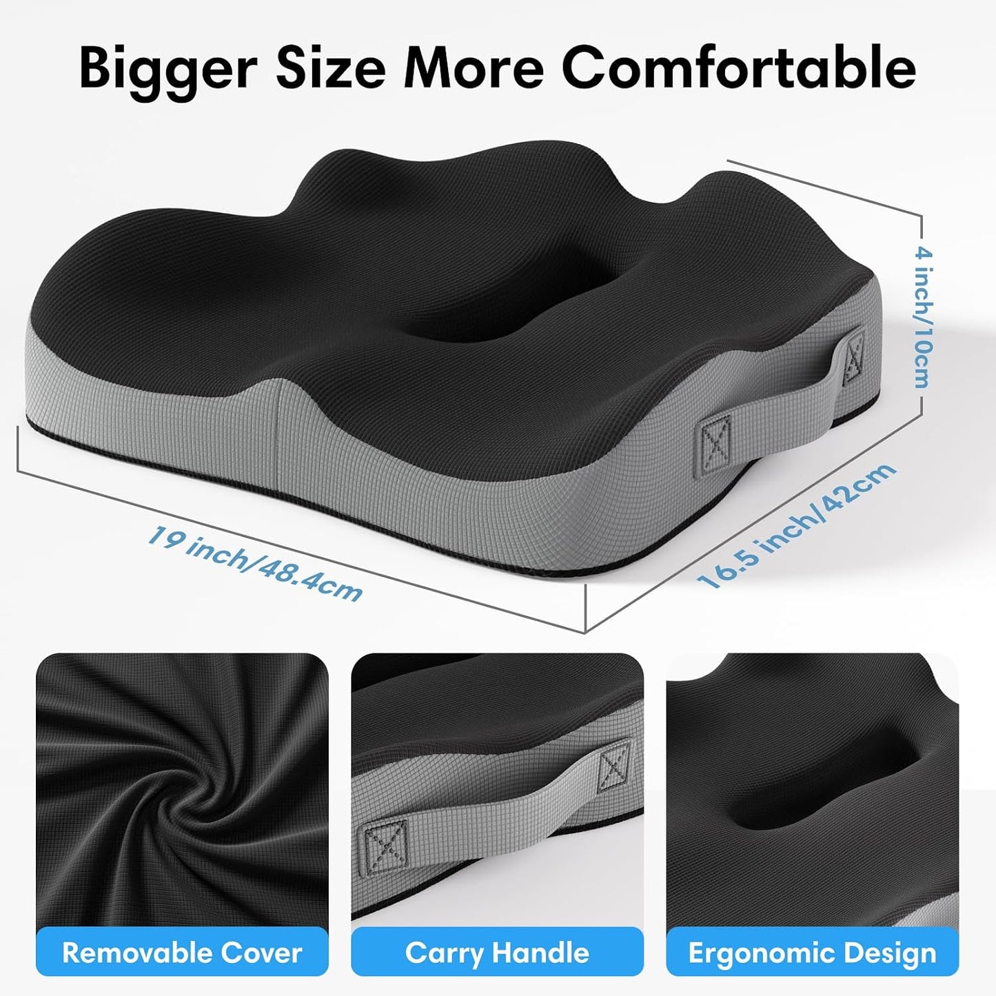Memory Foam Seat Cushion for Office Chairs, Car Seat, Wheelchair, Desk Chair Pad - Extra Large Ergonomic Sciatica Coccyx & Tailbone Pain Relief Back Support Pillow for Long Sitting & Driving