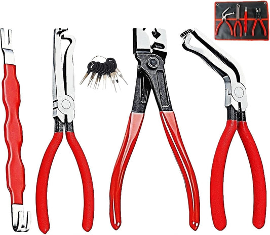 4-in-1 Automotive Clip Pliers Set, Electrical Disconnect & Connector Removal Tool Kit with Straight & 60° Angle Pliers, Separator & Hose Clamp Plier for Car Truck SUV Repair, Mechanics & DIY