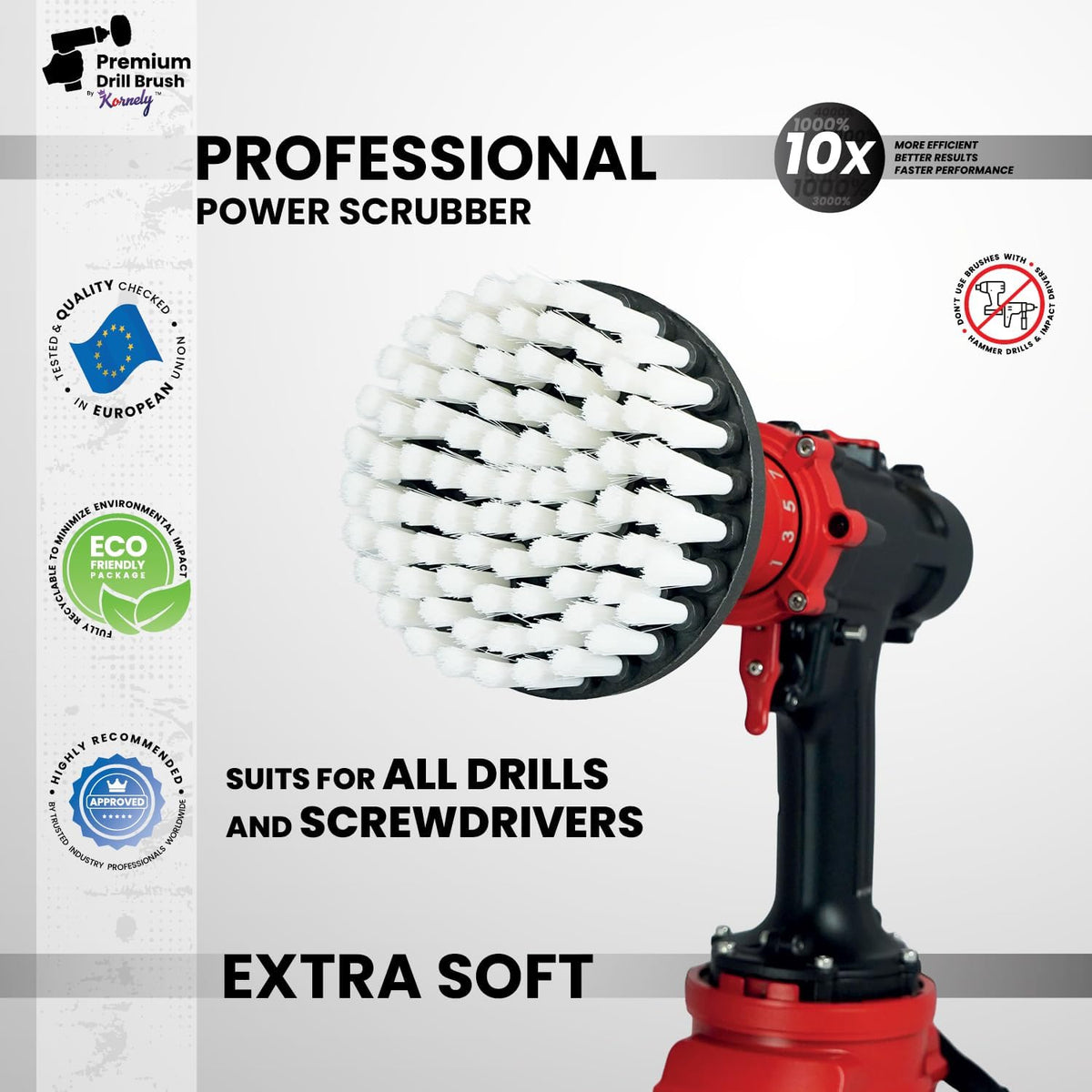 Premium Drill Brush Professional – Extra-Soft 5 in White | Scratch-Free Cleaning Brush for Carpet, Upholstery, Leather Seats, Glass, Furniture and Car Interior