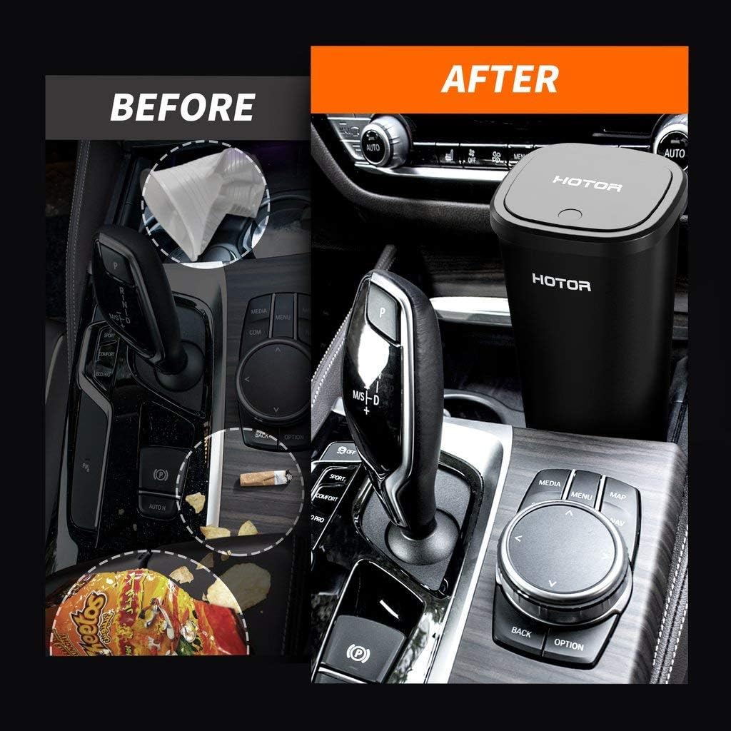 HOTOR Car Trash Can, Car Trash Cup with 30 Additional Trash Bags for Exclusive Using, Multipurpose Trash Can for Car, Office & Home to Meet Various Needs - 2 Packs, Black