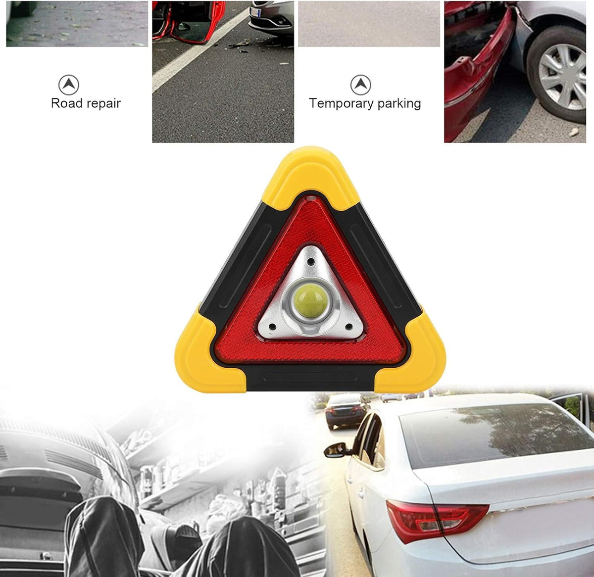 flexman Car Warning Triangle Lamp, Rechargeable Triangle Emergency Warning Light Multifunction Car Fails Tool for Low Light, Red Light, Flashing, Intermittent Prompt