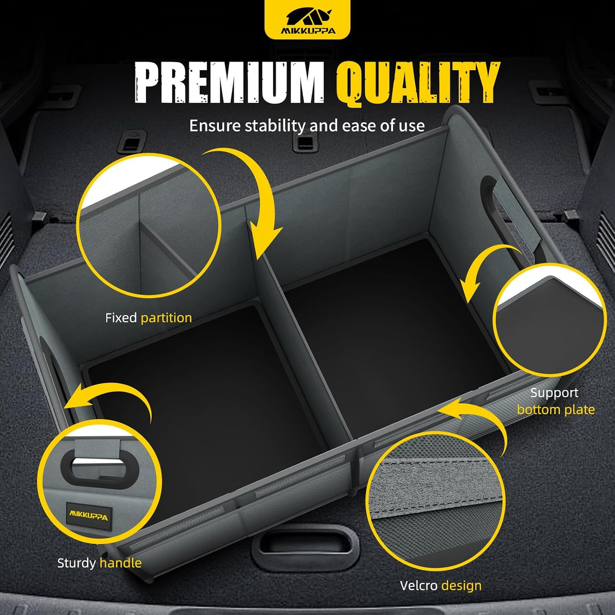 MIKKUPPA Car Trunk Organizer - 70L Collapsible Trunk Organizer with Reinforced Handles for Groceries, Car Storage Organizers for SUV Auto Truck Van with Non Slip Bottom (Gray)