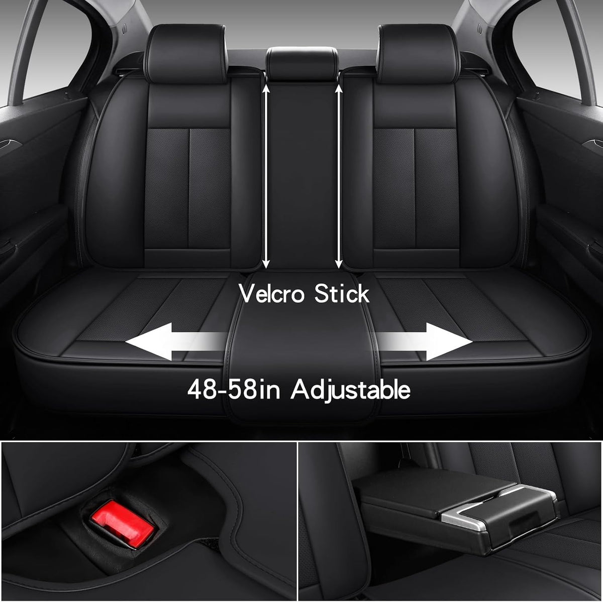 MINGBRON Black Car Seat Cover with Lumbar Support, Car Seat Protector Waterproof, Nappa Leather Car Seat Cushion, Car Seat Covers Front Seats and Back Fit for Most Cars