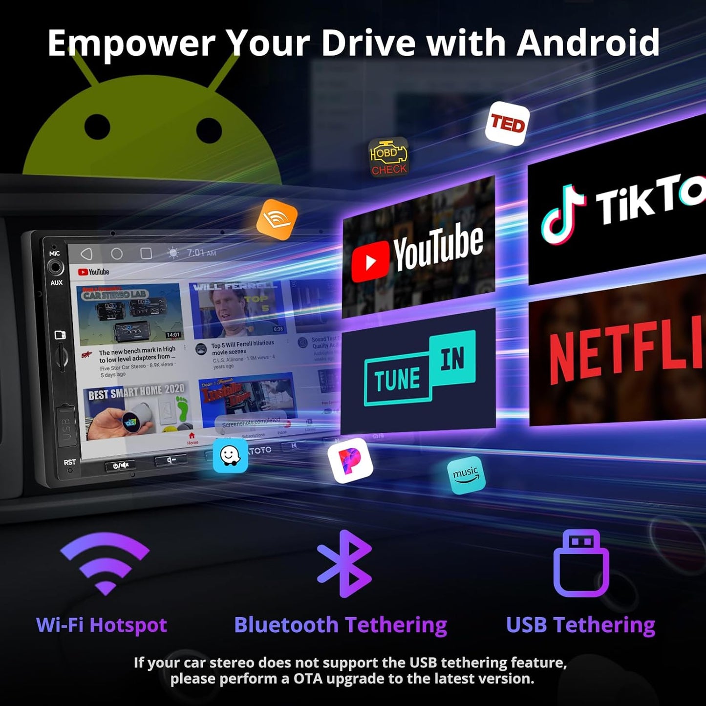 ATOTO A5L 7 inch Android Double DIN Car Stereo, Wireless CarPlay & Android Auto, Wi-Fi/USB/BT, QLED Touchscreen Car CarPlay, Backup Camera,MirrorLink, 24B-EQ DSP, SWC,FM/AM/SS Radio, AI&GPS Track