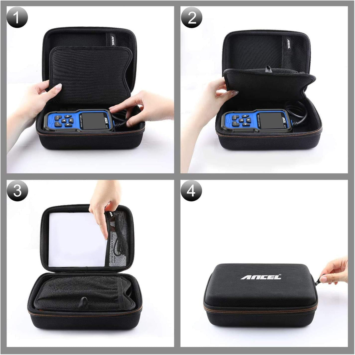 ANCEL Large Protective Case for OBD2 Scanner and Code Reader, Diagnostic Scan Tool Battery Tester, Storage Box (L) Compatible with ANCEL Products