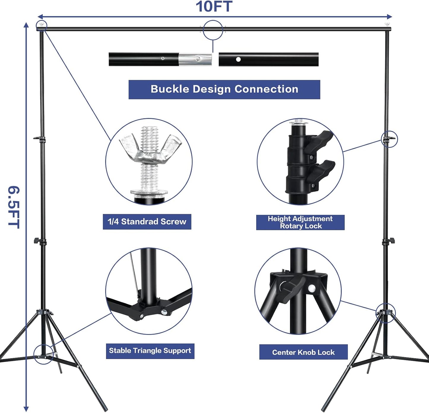 GFCC Photo Backdrop Stand Kit - 10x7Ft(WxH) Adjustable Background Stand for Photography Video Studio Support System with Carry Bag